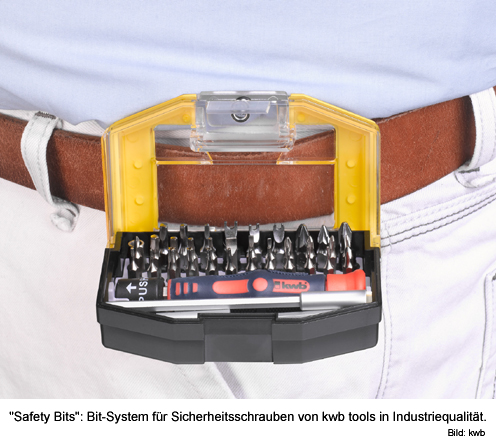 Sicher Tragen mit speziellem Verschlusssystem: Bit-Box"Safety Bits". Bild: kwb tools Sicher Tragen mit speziellem Verschlusssystem: Bit-Box"Safety Bits". Bild: kwb tools