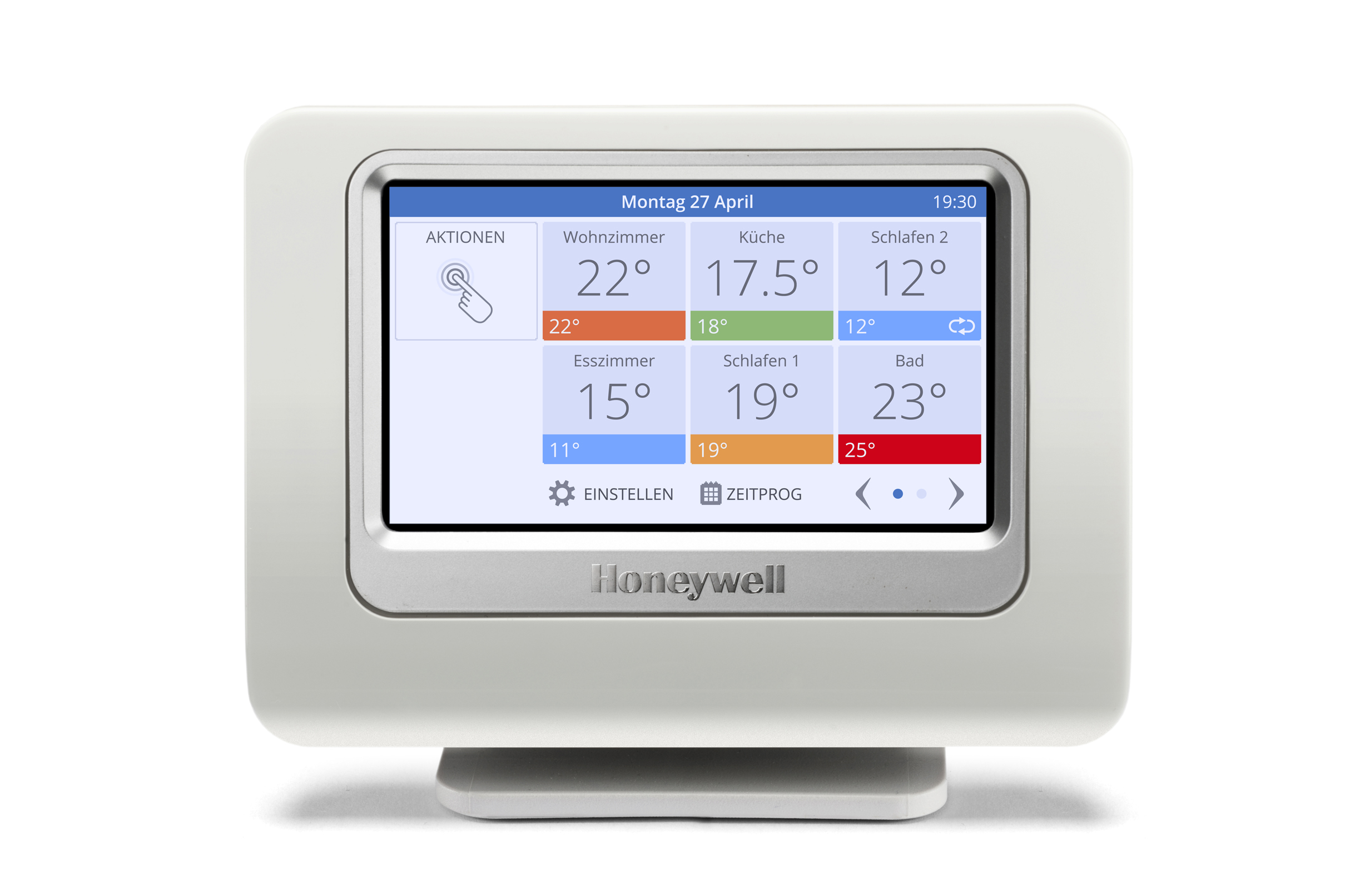 Kernelement von evohome ist die Bedieneinheit mit farbigem Touch-Display. Kernelement von evohome ist die Bedieneinheit mit farbigem Touch-Display.