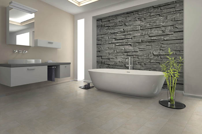 Der natürliche Designboden ist wasserfest und eignet sich daher auch ideal für Badezimmer Der natürliche Designboden ist wasserfest und eignet sich daher auch ideal für Badezimmer