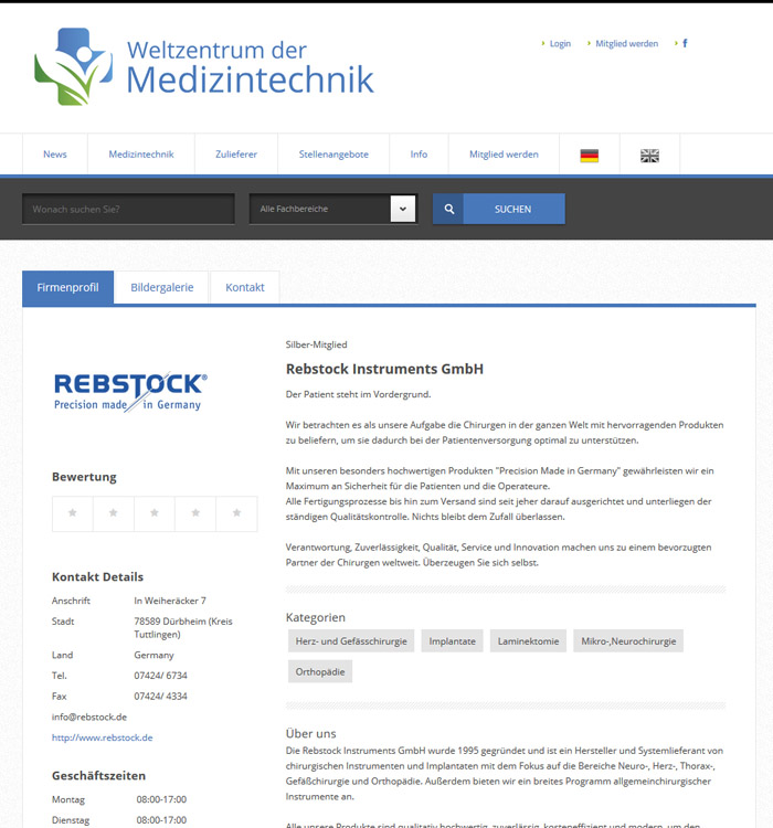 Mitgliederprofil eines LISTO Portals für Medizintechnik Mitgliederprofil eines LISTO Portals für Medizintechnik