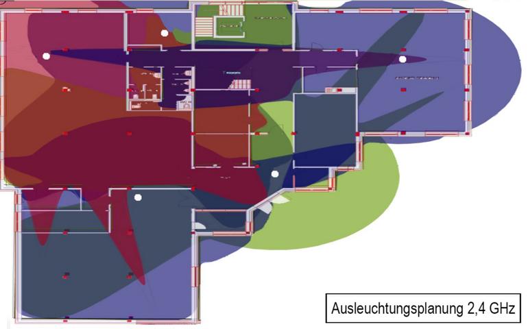 Beispiel einer Ausleuchtungsplanung in einer 2.4 GHz-Funkumgebung