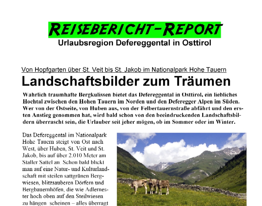Titelseiten-Anriss des Defereggen-Reports. (presseweller) Titelseiten-Anriss des Defereggen-Reports. (presseweller)