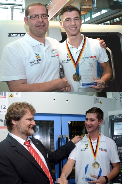 Deutsche Zerspaner-Champions: Tim Zelmer (CNC-Drehen, oben) und Patrick Aiple (CNC-Fräsen) gewa