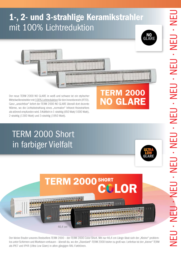 neue, lichtreduzierte Infrarotstrahler-Generation: ULTRA LOW GLARE und NO GLARE