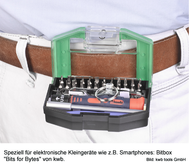 Spezial-Bitbox"Bits for Bytes" von kwb für elektronische Kleingeräte wie iPhone. Spezial-Bitbox"Bits for Bytes" von kwb für elektronische Kleingeräte wie iPhone.