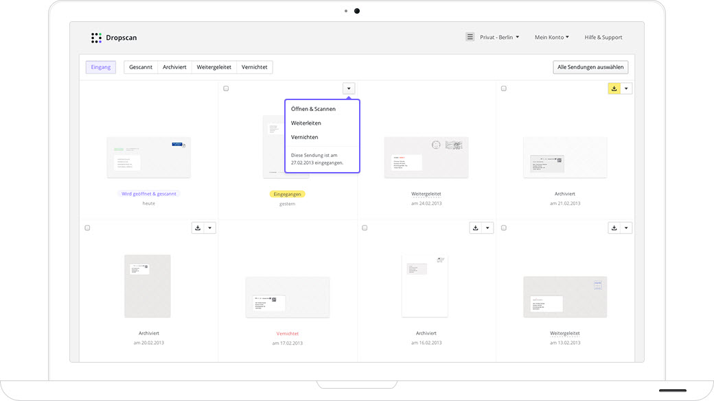 Papierpost bei Dropscan auswählen und ab in den Workflow von amagno