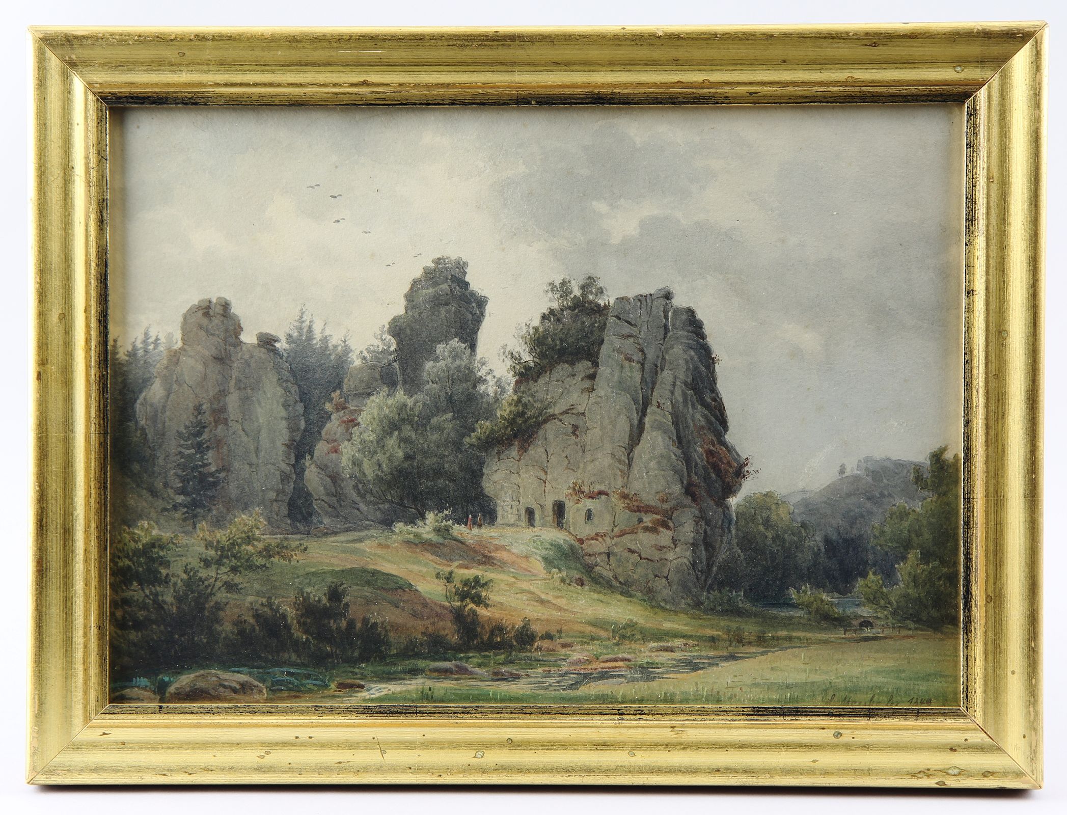 Externsteine, Aquarell des Detmolder Malers Menke von 1849. Externsteine, Aquarell des Detmolder Malers Menke von 1849.