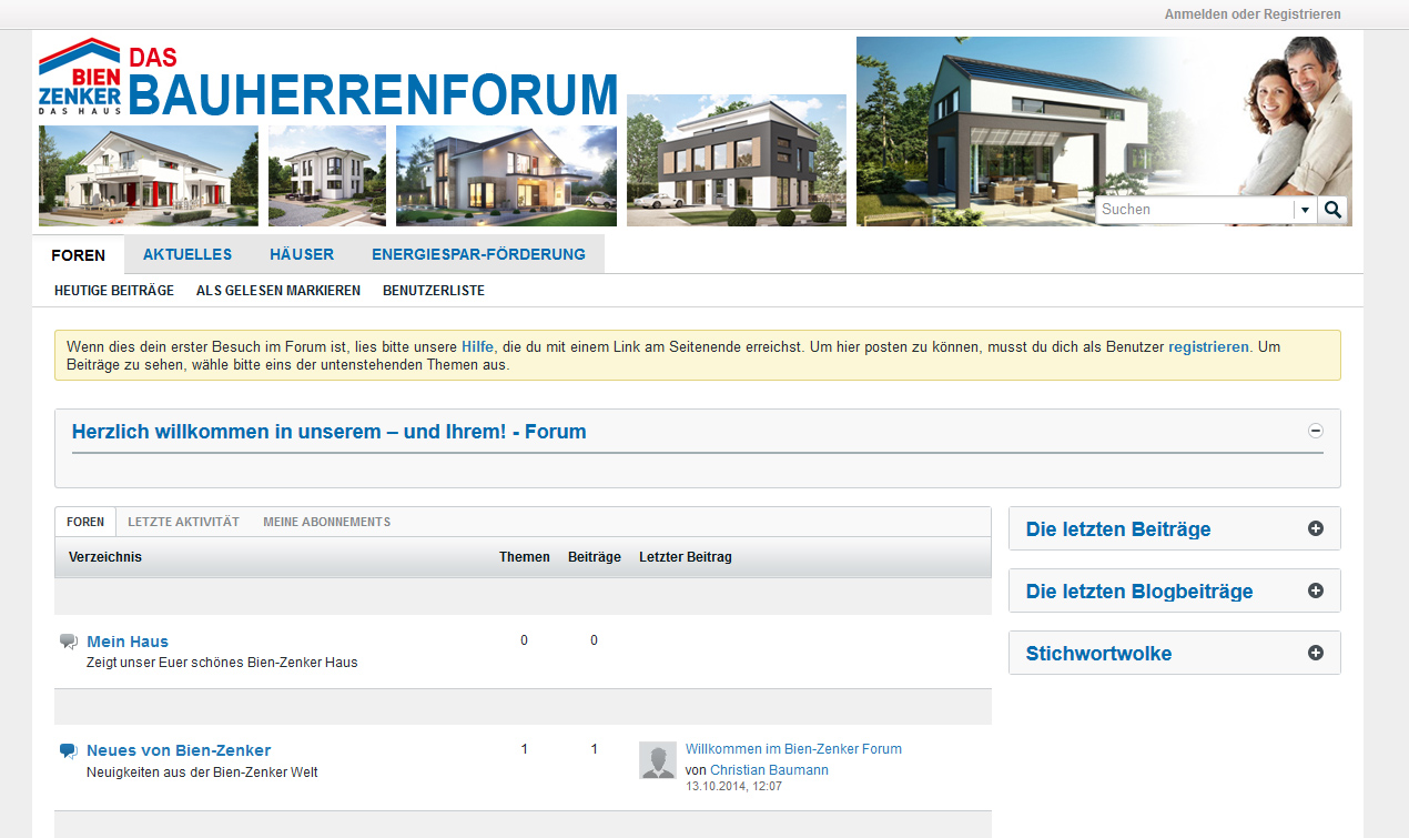 Auf einen Klick: Im Forum treffen sich Interessenten, Kunden und Fertighaushersteller Bien-Zenker