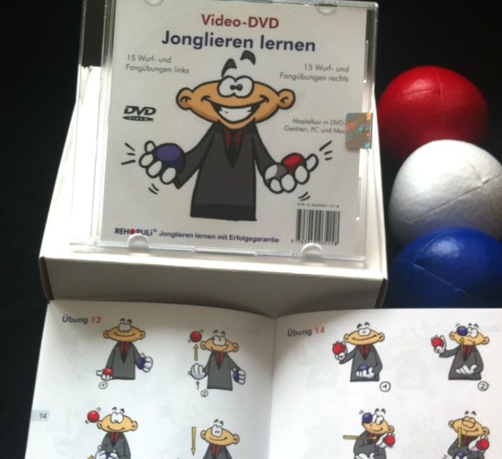 Die Geschenkbox enthält 3 Bälle, Video-DVD und farbige Anleitung (36 Seiten)