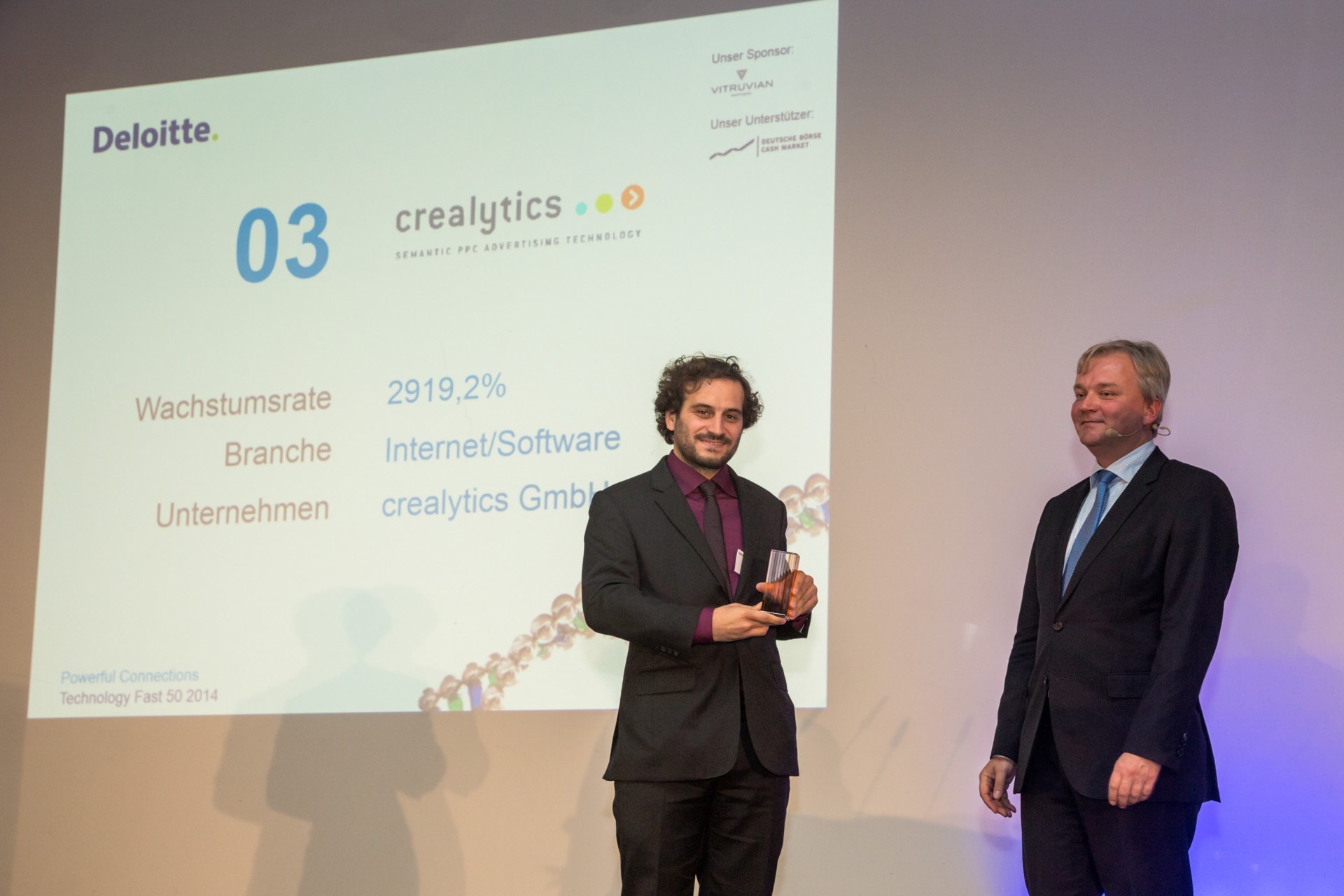 Torsten Christ, crealytics, nimmt den Award für den dritten Platz entgegen.