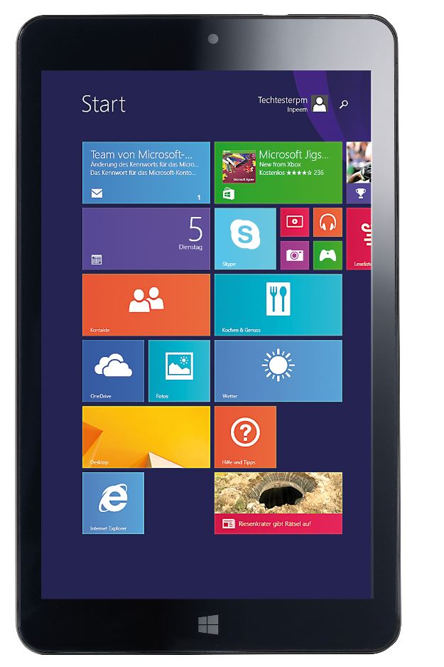 Touchlet 8" Tablet-PC XWi.8 3G mit IPS Display und Windows 8.1, www.pearl.de