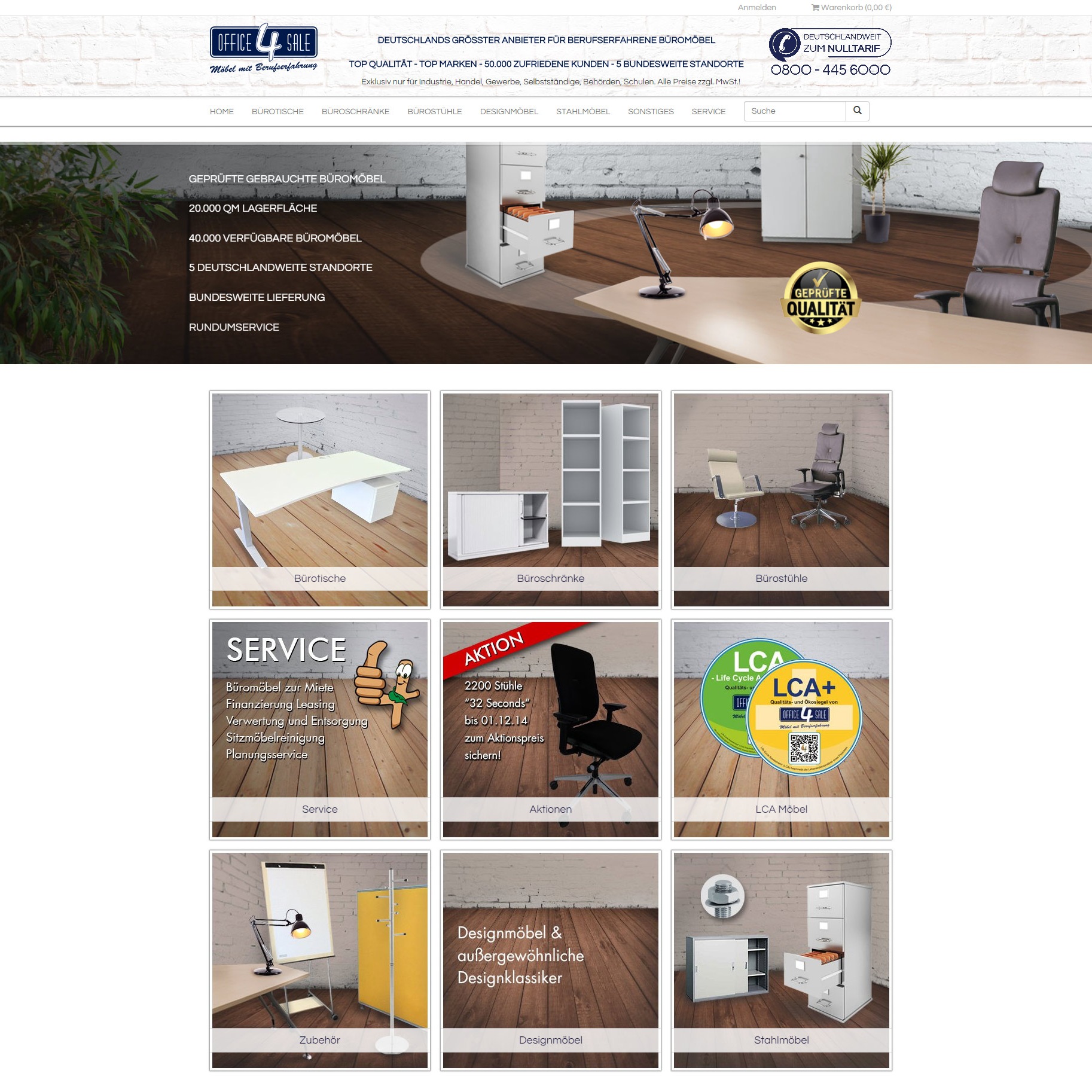 Ansicht der Startseite des neuen Büromöbel Onlineshops von office-4-sale.de!