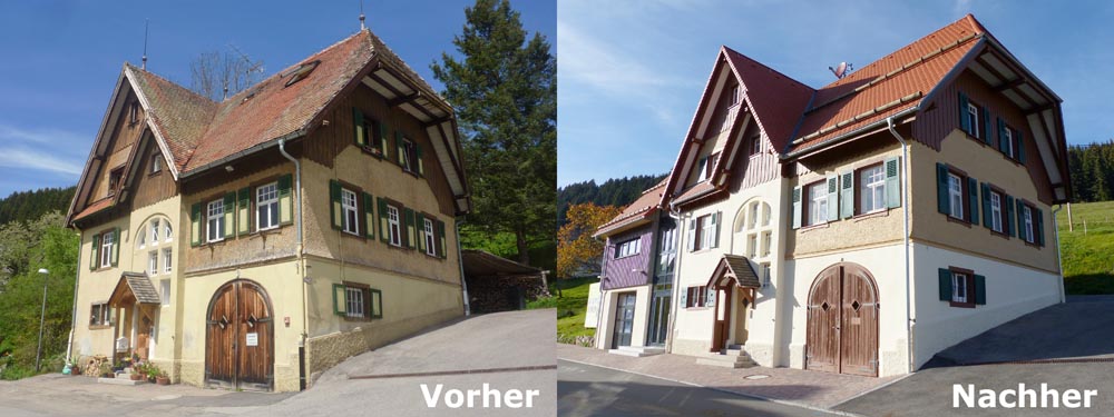Das hundertjährige Raitenbucher Rathaus vor und nach der Sanierung. Das hundertjährige Raitenbucher Rathaus vor und nach der Sanierung.