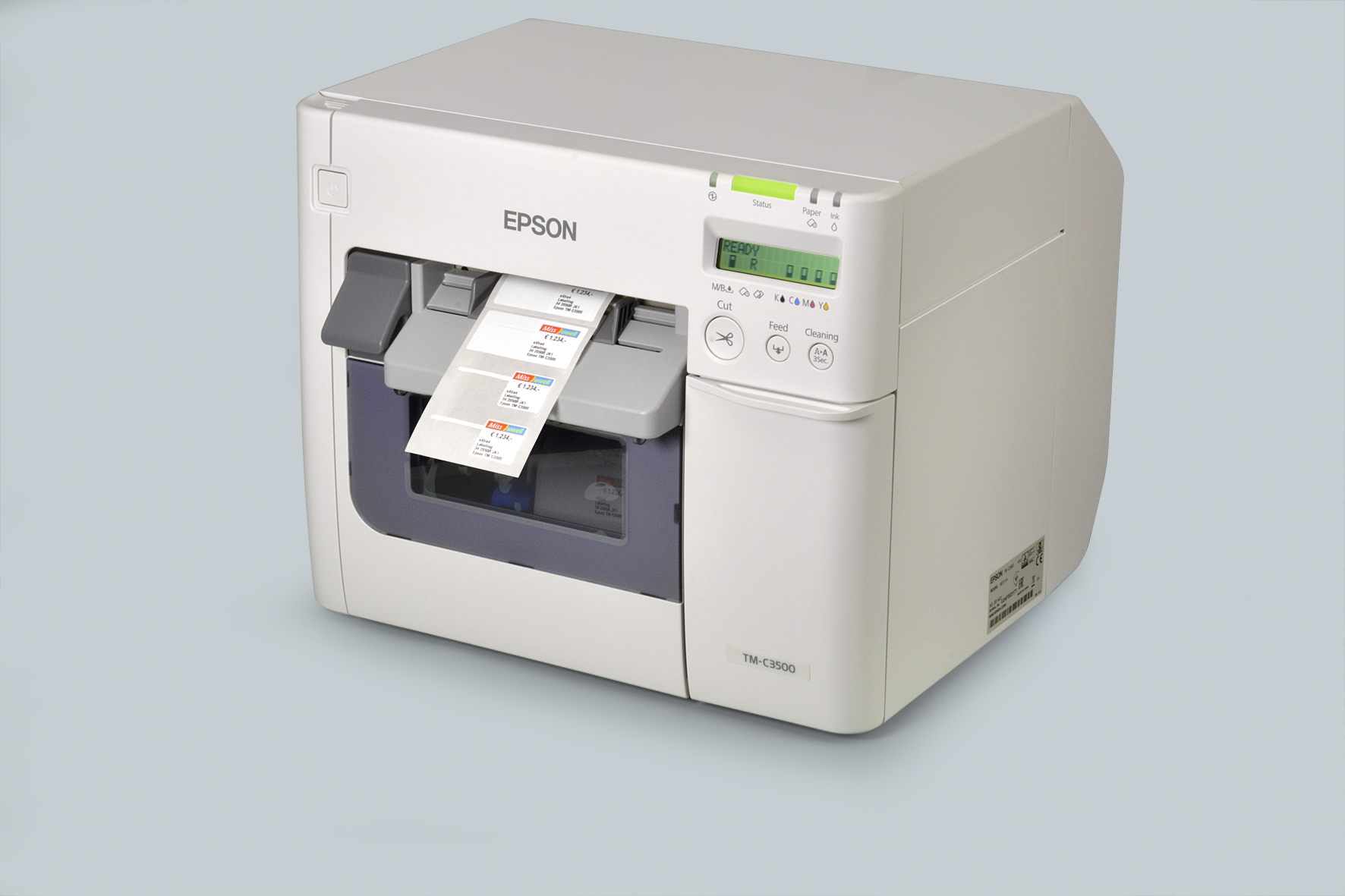 Epson Inkjet-Farb-Etikettendrucker TM-C3500 mit 4-farbig gedruckten Schmuck-Etiketten von eXtra4
