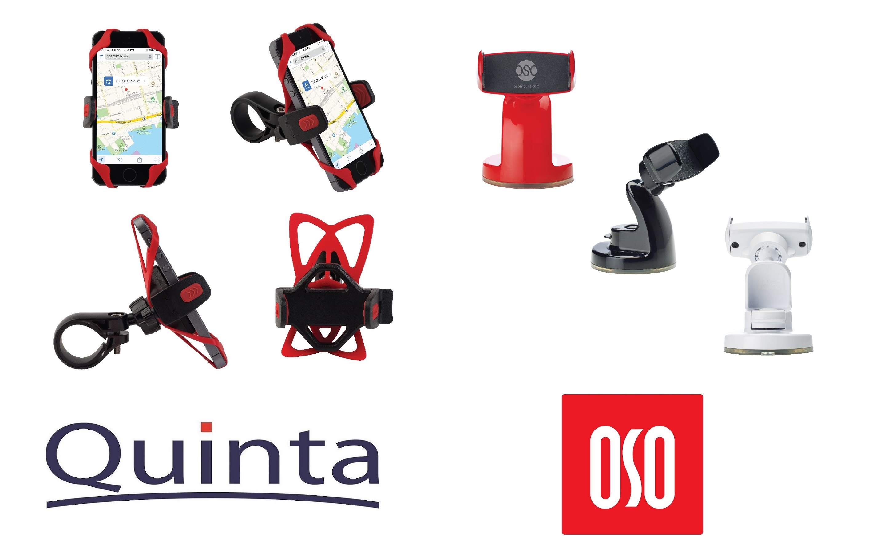 Die neuen Halterung von OSO: links OSO Cyclomount und rechts OSO Smart Plus in rot, schwarz oder weß Die neuen Halterung von OSO: links OSO Cyclomount und rechts OSO Smart Plus in rot, schwarz oder weß
