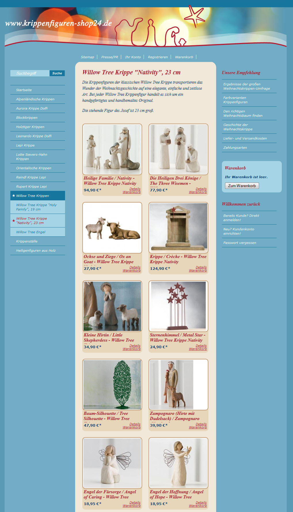 Zum 5-jährigen Bestehen gibt es im Online-Shop jetzt Willow Tree Krippenfiguren von Susan Lordi. Zum 5-jährigen Bestehen gibt es im Online-Shop jetzt Willow Tree Krippenfiguren von Susan Lordi.