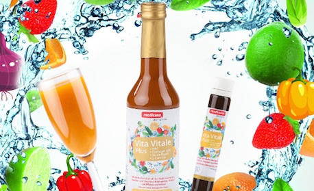 Vita Vitale Plus enthältüber 60 Sorten an Obst, Gemüse, Beeren, Kräuter- und Pflanzenextrakten
