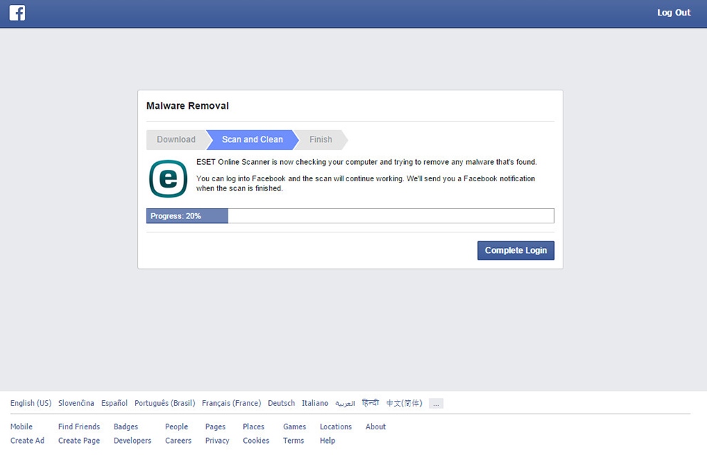 Der ESET Online Scanner für Facebook in Aktion