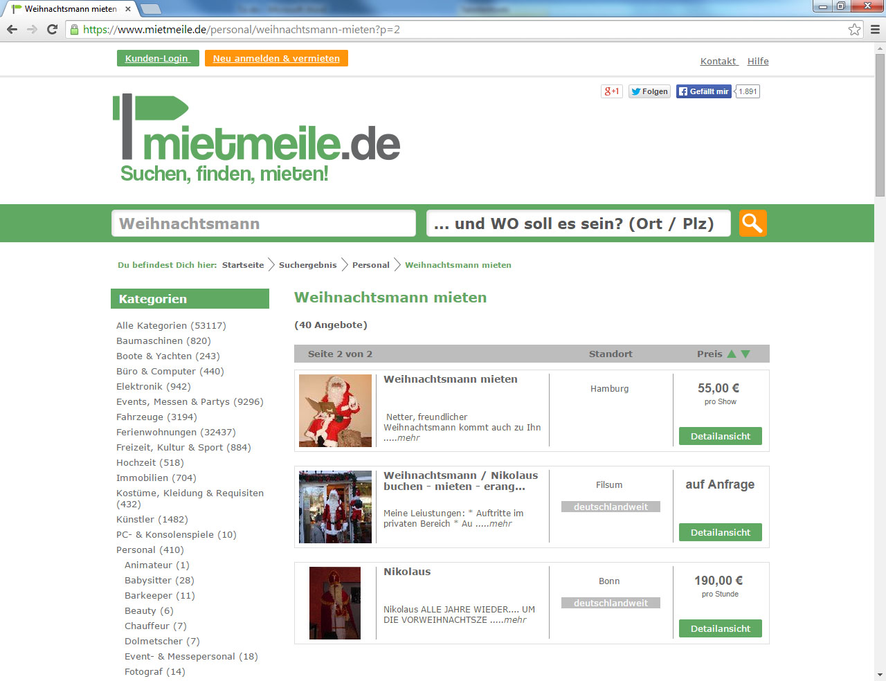 Weihnachtsmann mieten auf mietmeile.de Weihnachtsmann mieten auf mietmeile.de
