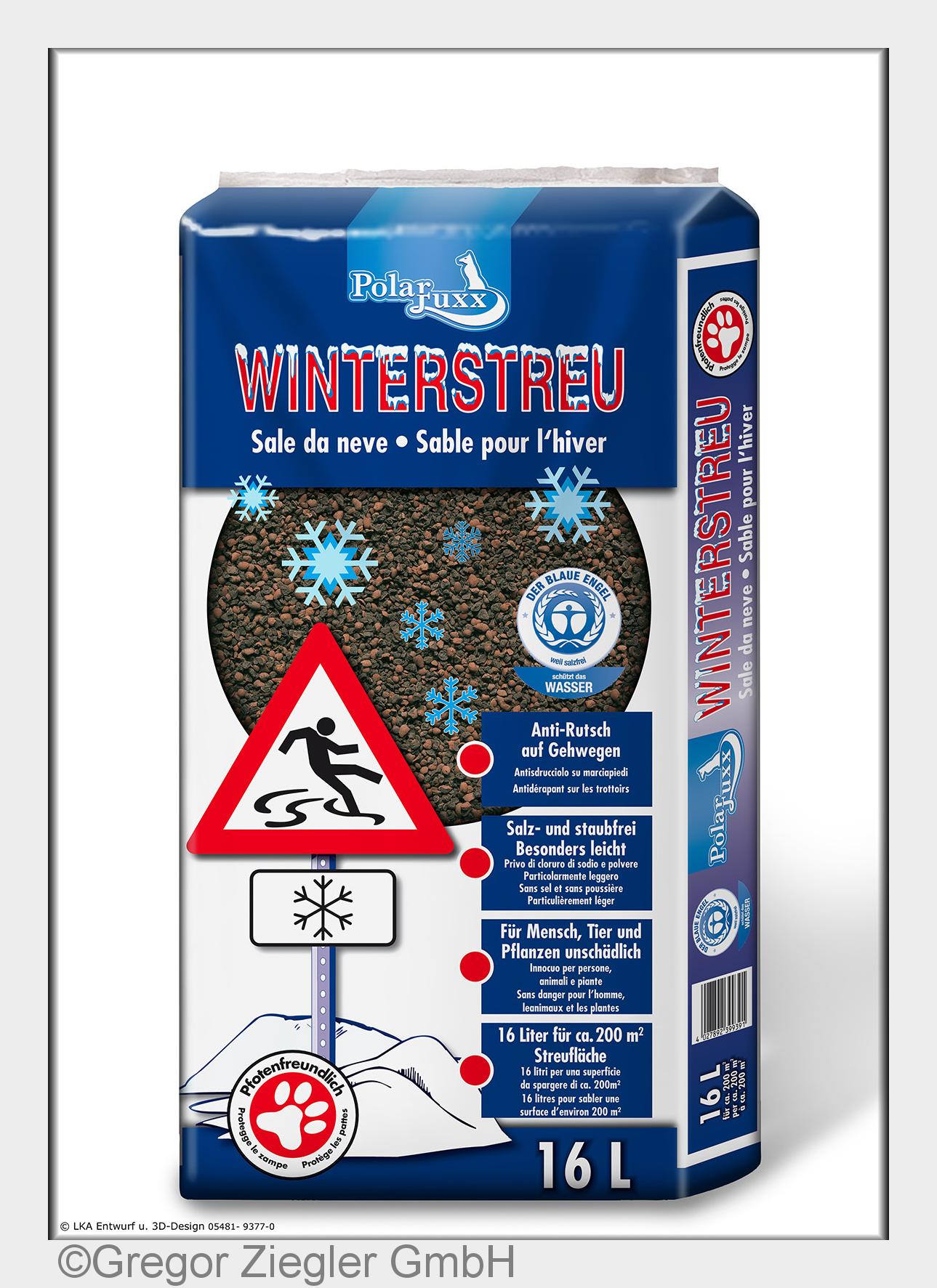 Umweltbewusste, salzfreie Winterstreu Polarfuxx im handlichen 16-Liter-Beutel (Bildquelle: Gregor Zi Umweltbewusste, salzfreie Winterstreu Polarfuxx im handlichen 16-Liter-Beutel (Bildquelle: Gregor Zi