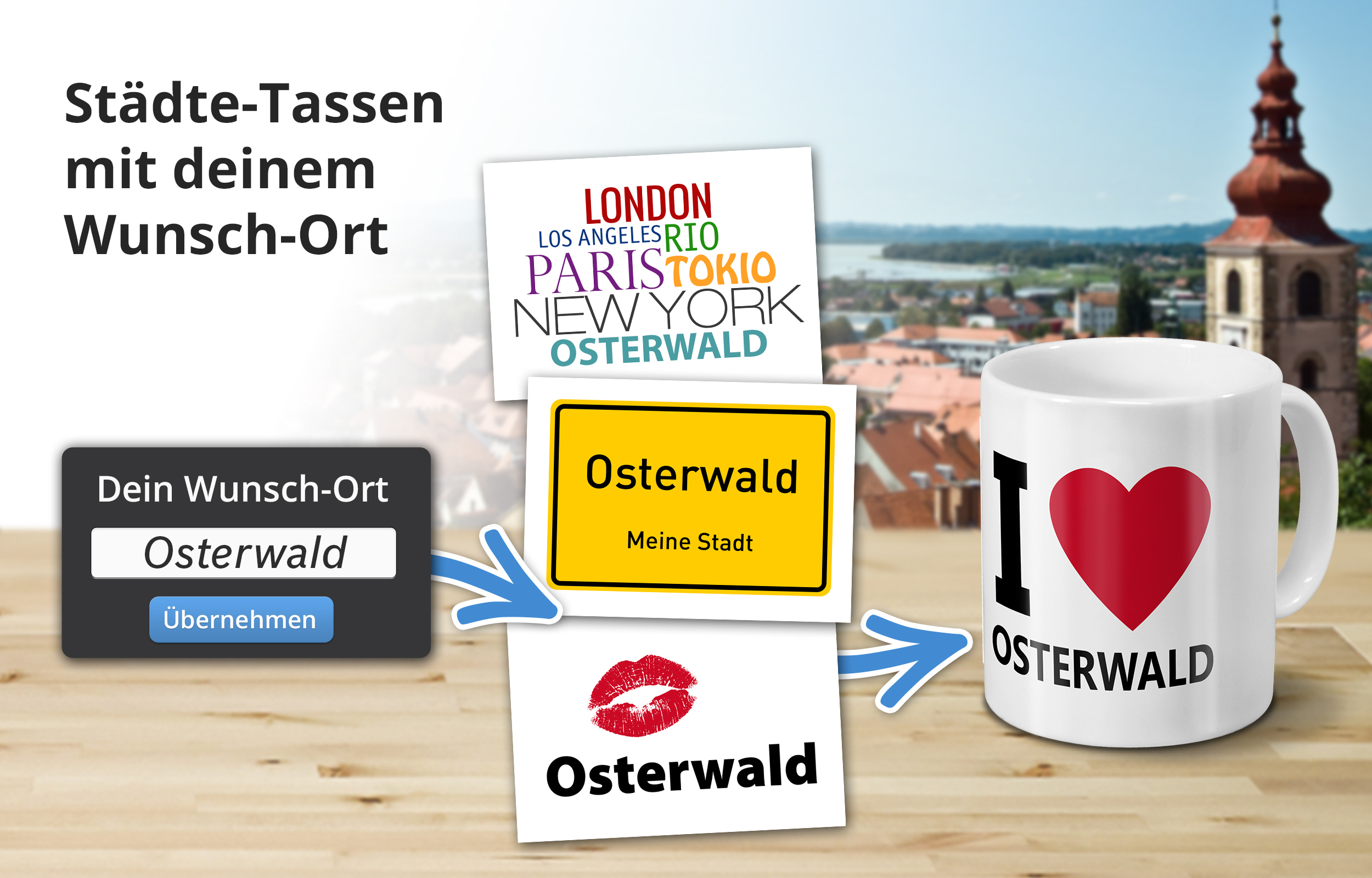 Stadt-Tassen mit individueller Ortseingabe Stadt-Tassen mit individueller Ortseingabe