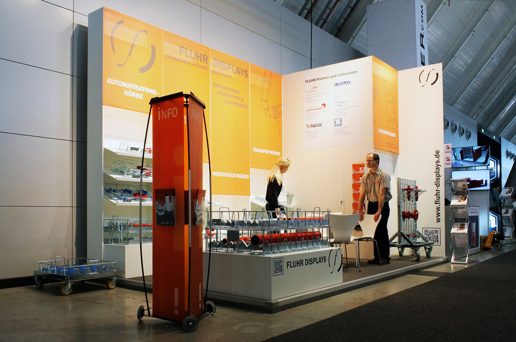 Messestand von Fluhr Displays auf der Motek 2014 in Stuttgart