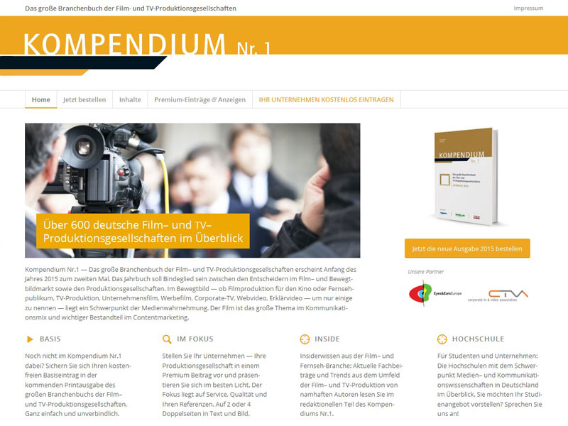 Kompendium Nr.1 - Neue Website ermöglicht Online-Eintragung von TV-& Film-Produktionsgesellschaf Kompendium Nr.1 - Neue Website ermöglicht Online-Eintragung von TV-& Film-Produktionsgesellschaf