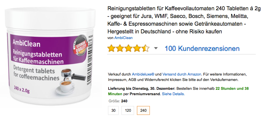 Alternative Reinigungtabletten für Kaffeevollautomaten hergestellt in Deutschland von AmbiClean