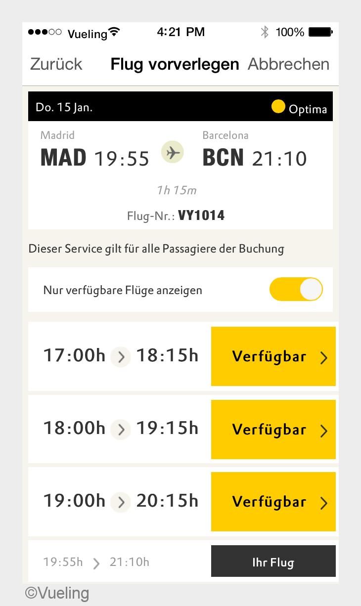 Vueling-Passagiere ko?nnen ihre Flu?ge ab sofort per App kostenlos vorverlegen (Bildquelle: Vueling) Vueling-Passagiere ko?nnen ihre Flu?ge ab sofort per App kostenlos vorverlegen (Bildquelle: Vueling)
