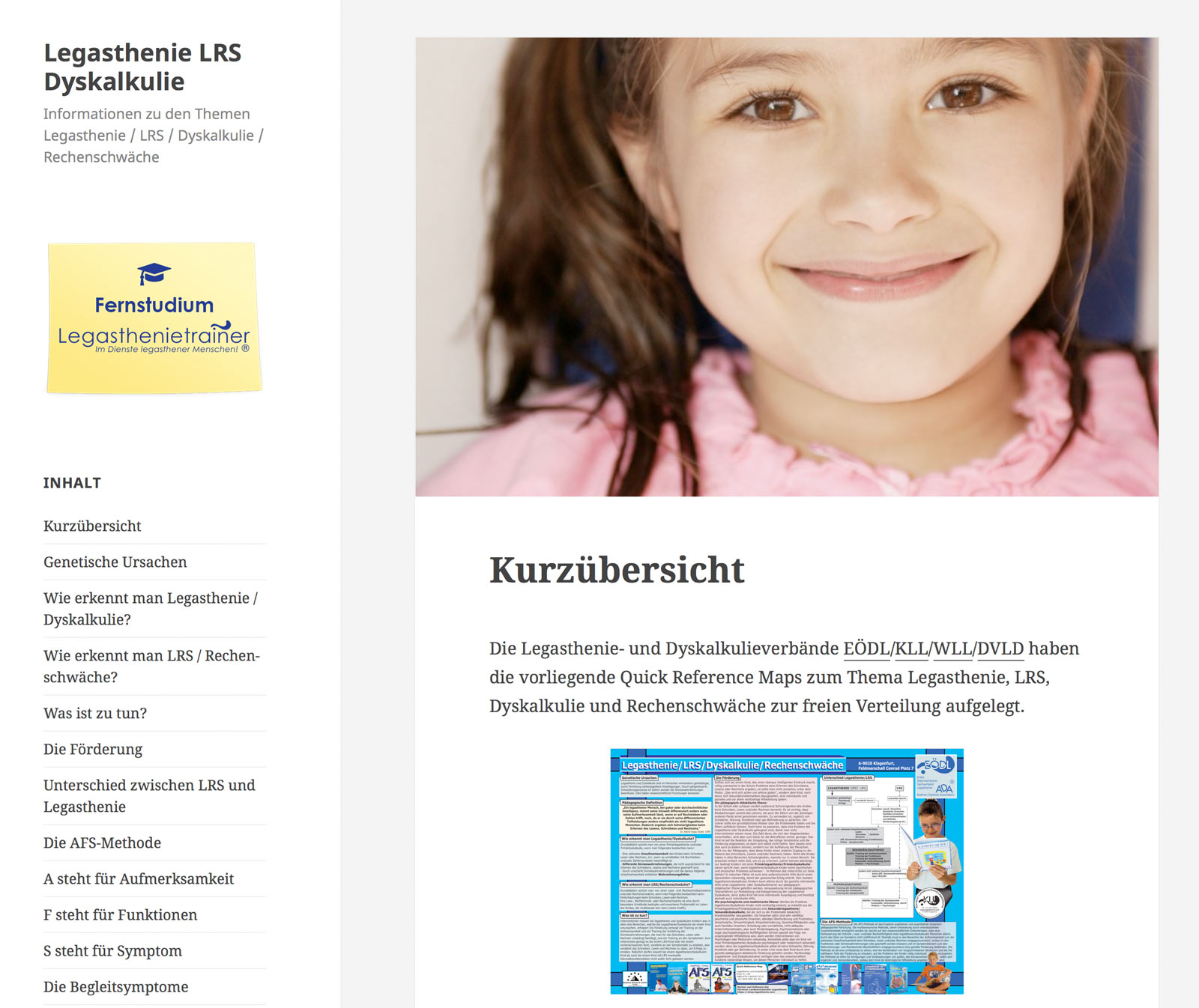 Quick Reference Map zum Thema Legasthenie, LRS, Rechenschwäche, Dyskalkulie