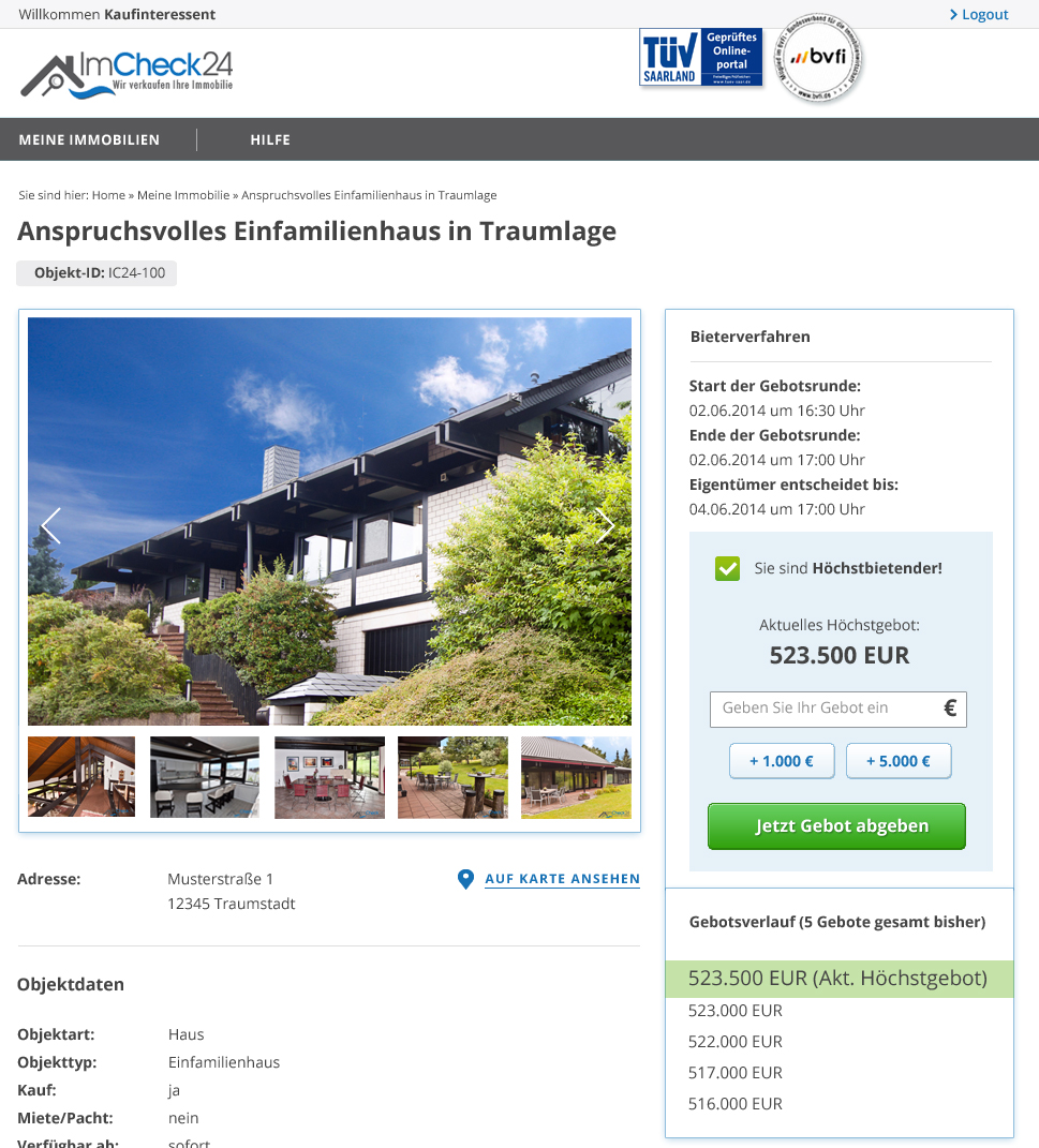 Ansicht Online-Bieterverfahren