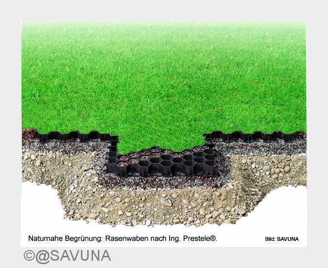 Naturnahe Begrünung: Rasenwaben nach Ing. Prestele®. Bild: SAVUNA GmbH (Bildquelle: @SAVUNA) Naturnahe Begrünung: Rasenwaben nach Ing. Prestele®. Bild: SAVUNA GmbH (Bildquelle: @SAVUNA)