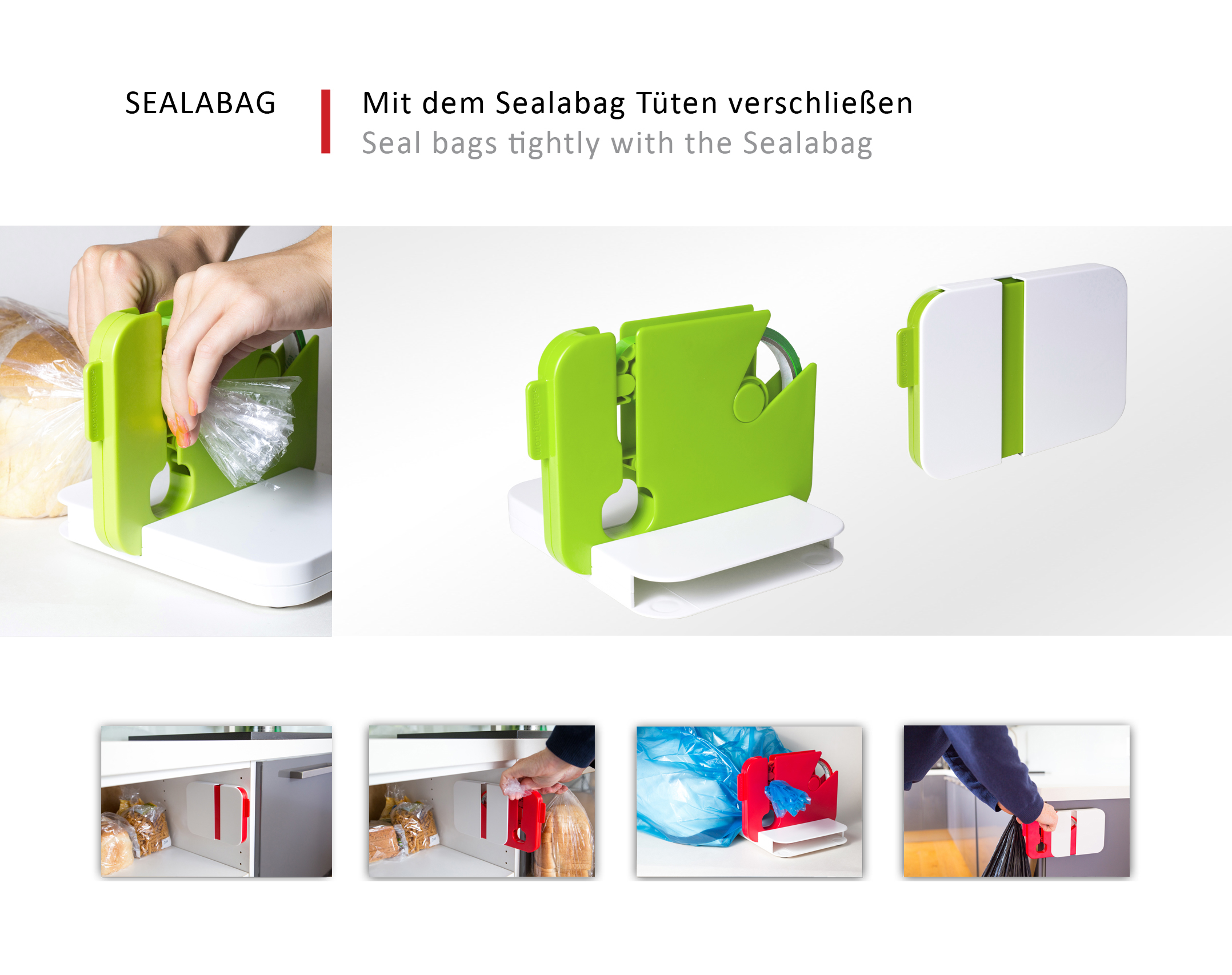 Mit dem Sealabag Tüten verschließen. Supereinfach, superschnell! Mit dem Sealabag Tüten verschließen. Supereinfach, superschnell!