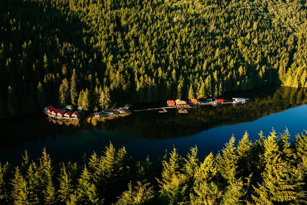 Das Nimmo Bay Wilderness im Great-Bear-Regenwald - nur erreichbar per Wassertaxi oder-flugzeug Das Nimmo Bay Wilderness im Great-Bear-Regenwald - nur erreichbar per Wassertaxi oder-flugzeug
