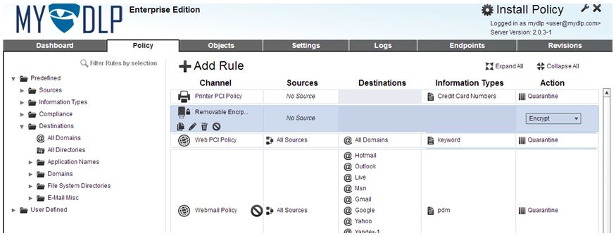 Einblick in das User Interface von MyDLP Einblick in das User Interface von MyDLP
