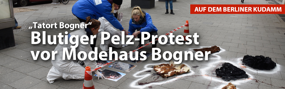 Blutiger Pelz-Protest vor Modehaus Bogner sorgt für Aufsehen Blutiger Pelz-Protest vor Modehaus Bogner sorgt für Aufsehen