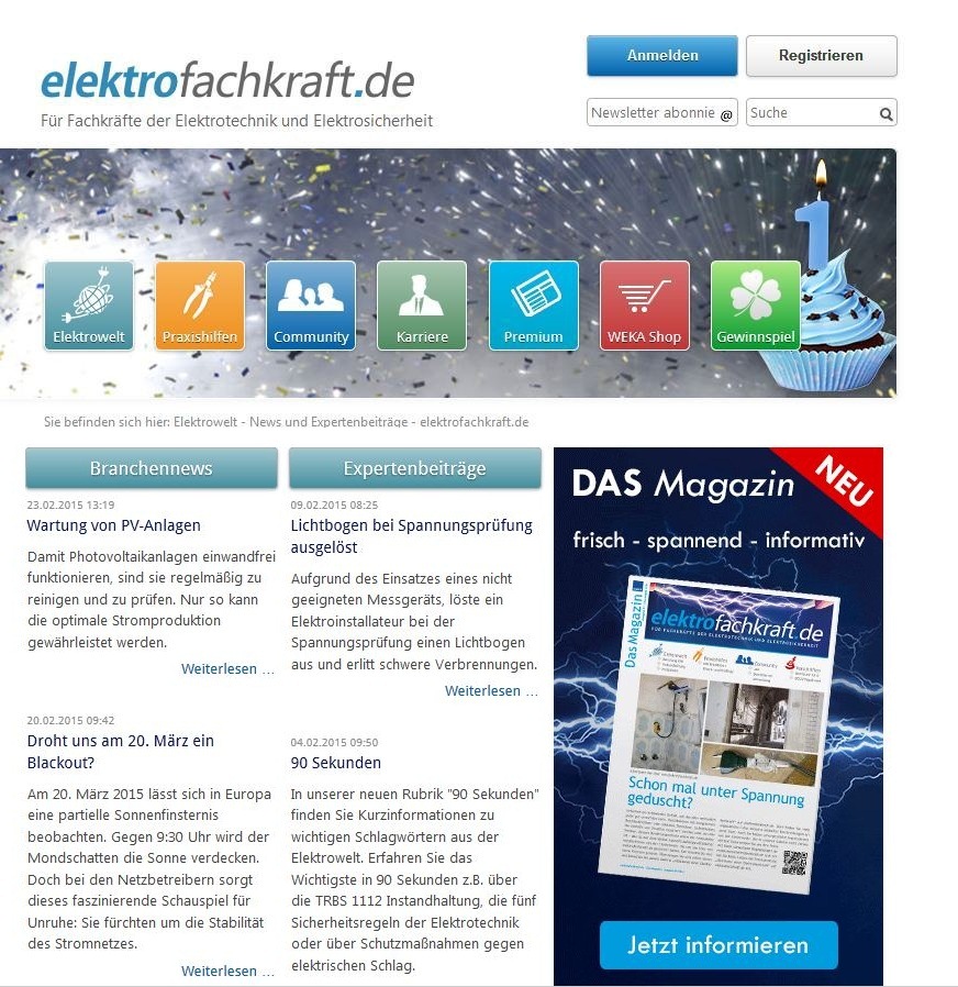 elektrofachkraft.de - Das Onlineportal für Fachkräfte der Elektrotechnik und Elektrosicherheit