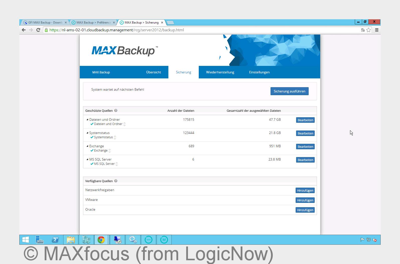 Screenshot MAX Backup (Bildquelle:©MAXfocus (from LogicNow))