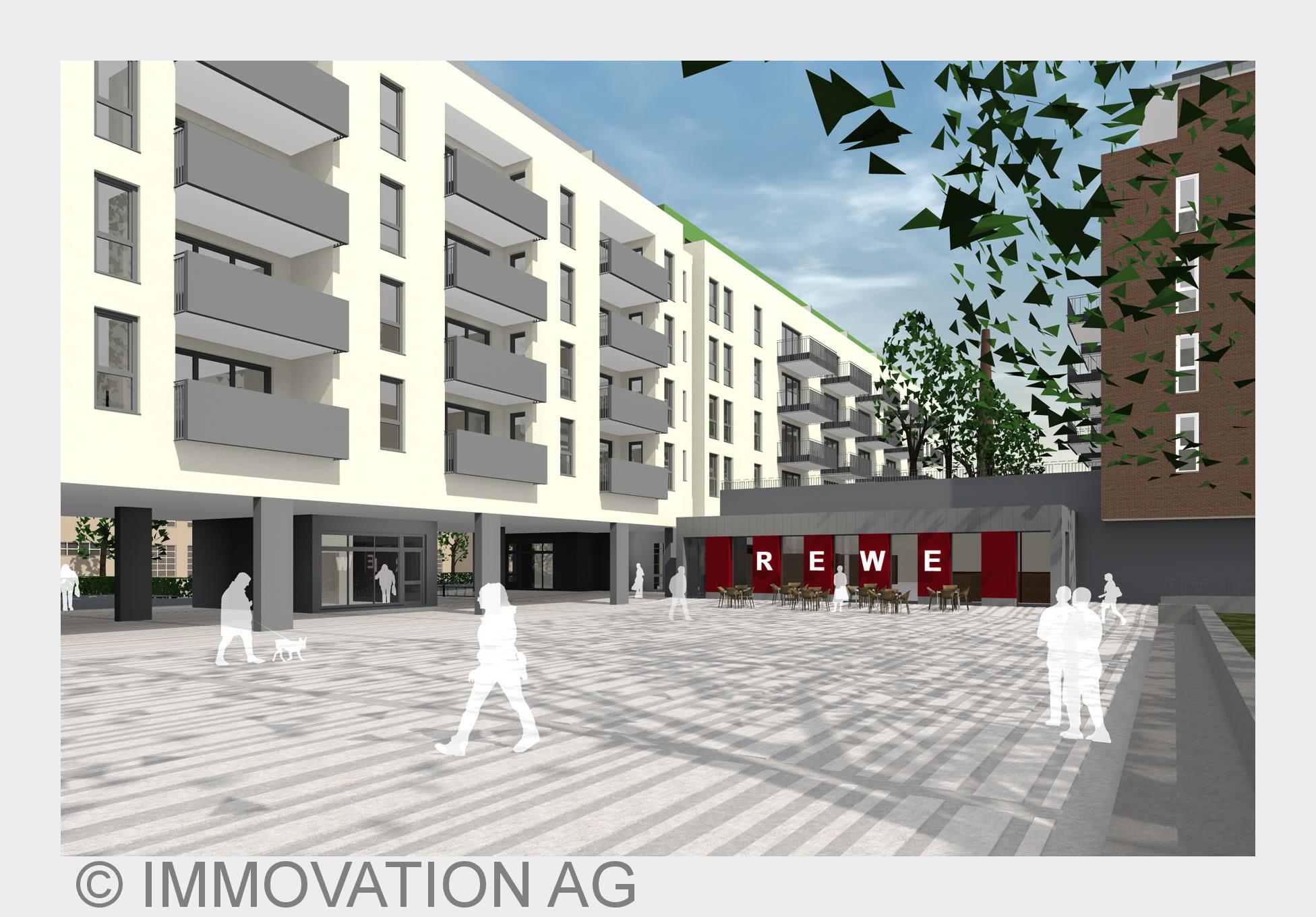 IMMOVATION baut 130 weitere Wohnungen und einen REWE-Markt auf dem Salamander-Areal (Bildquelle:©IMM IMMOVATION baut 130 weitere Wohnungen und einen REWE-Markt auf dem Salamander-Areal (Bildquelle:©IMM