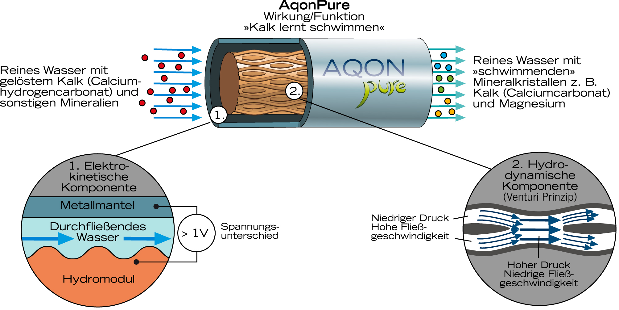Die Umwandlung von Calciumhydrogencarbonat in Calciumcabonat in der Darstellung Die Umwandlung von Calciumhydrogencarbonat in Calciumcabonat in der Darstellung