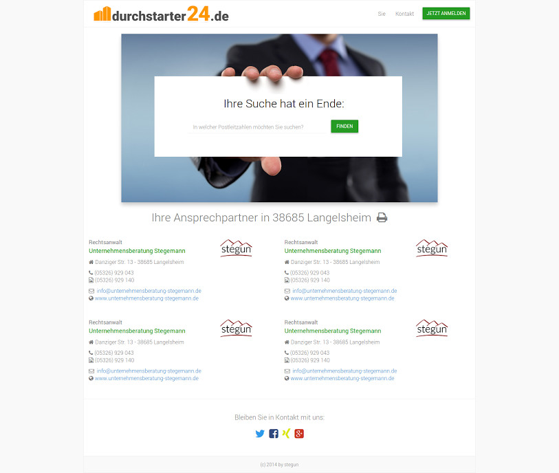 Ein kurzer Blick auf die Startseite von www.durchstarter24.de, mit einigen Suchergebnissen Ein kurzer Blick auf die Startseite von www.durchstarter24.de, mit einigen Suchergebnissen
