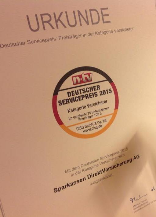 Vorbildliche Kundenorientierung brachte der S-Direkt den Deutschen Servicepreis 2015 Vorbildliche Kundenorientierung brachte der S-Direkt den Deutschen Servicepreis 2015