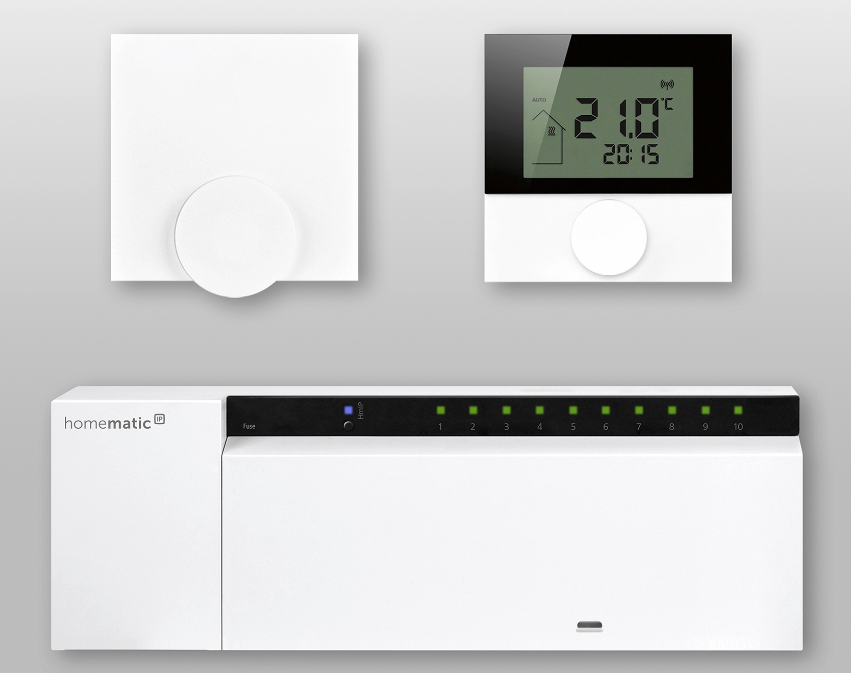 Prototypen der Fußbodenheizungssteuerung auf Basis Homematic IP:Wandthermostate und 10-Zonen-Fußbod Prototypen der Fußbodenheizungssteuerung auf Basis Homematic IP:Wandthermostate und 10-Zonen-Fußbod