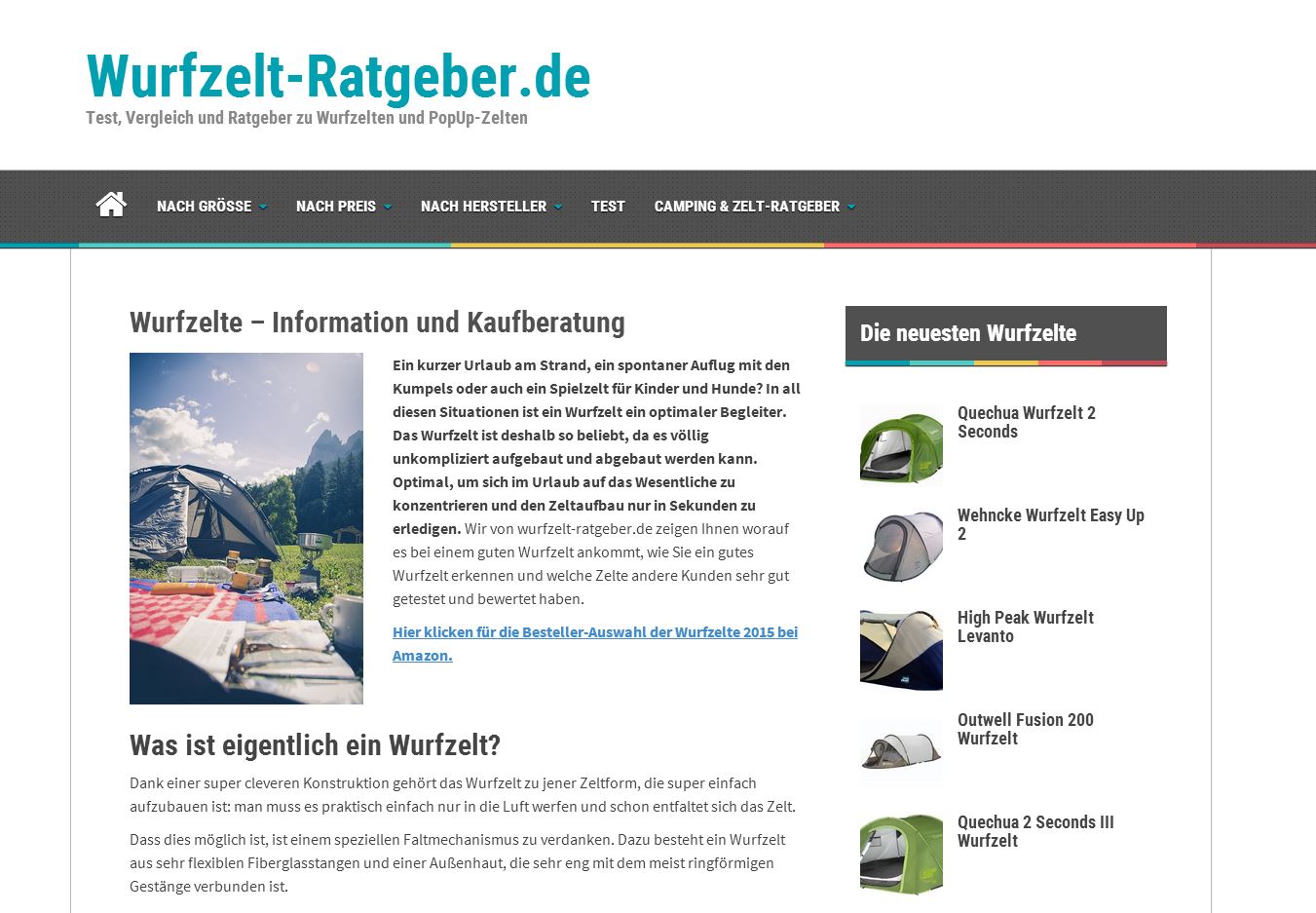 Webseite wurfzelt-ratgeber.de Webseite wurfzelt-ratgeber.de