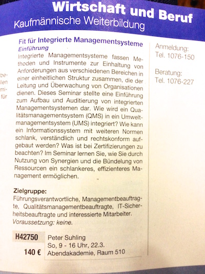Seminar Fit für integrierte Managementsysteme von Peter Suhling Seminar Fit für integrierte Managementsysteme von Peter Suhling