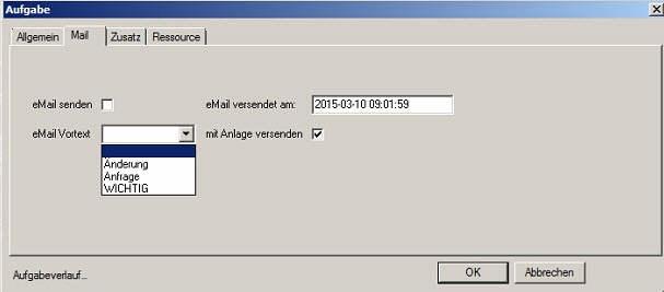 Auftragsmaske mit eMail Funktion