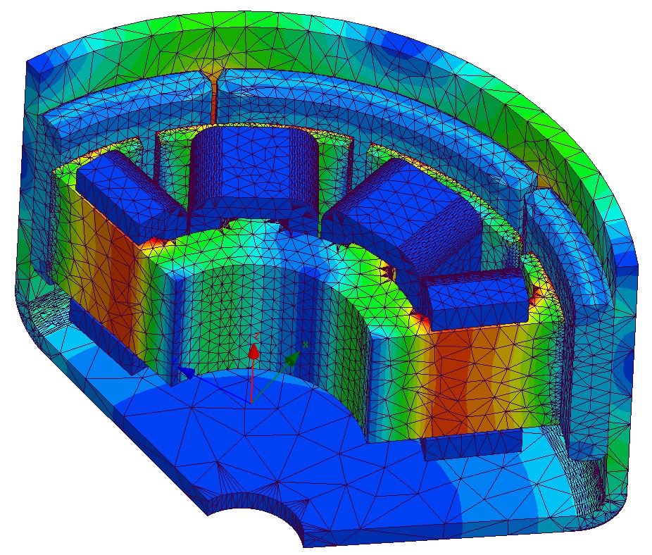 Flussdichte in einem permanenterregten Synchronmotor (Bild: CADFEM). Flussdichte in einem permanenterregten Synchronmotor (Bild: CADFEM).