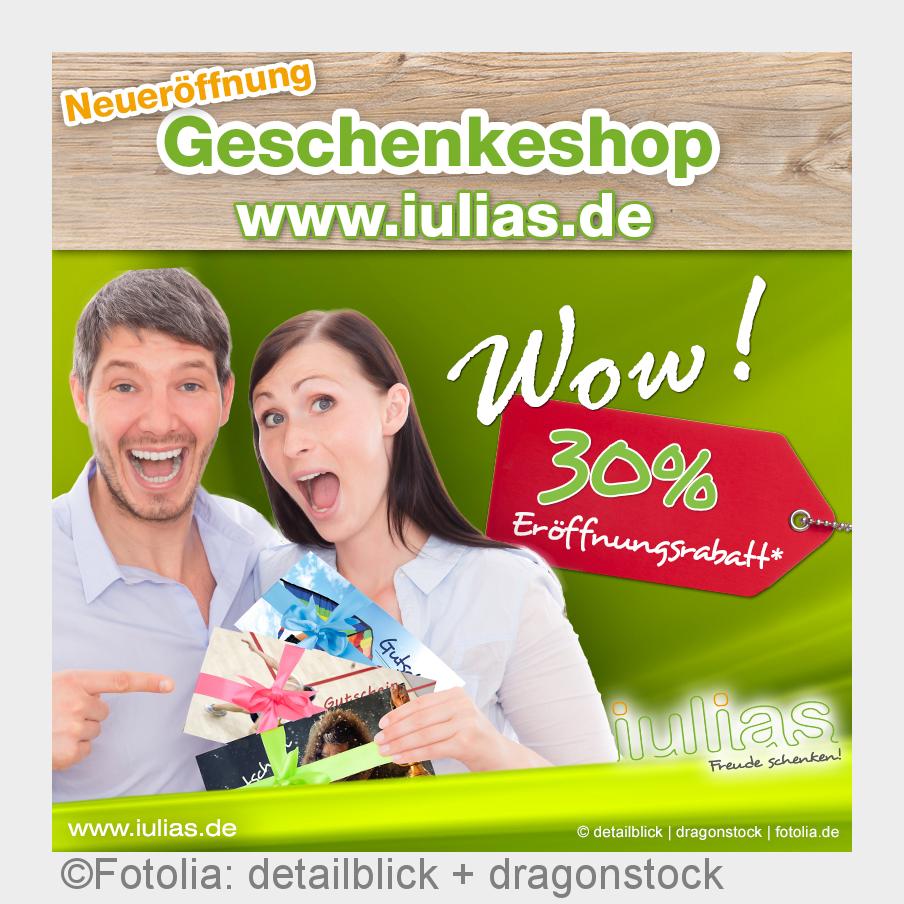 Neueröffnung des Geschenkeshops www.iulias.de mit starken Rabatten bei vielen Produkten. (Bildquelle