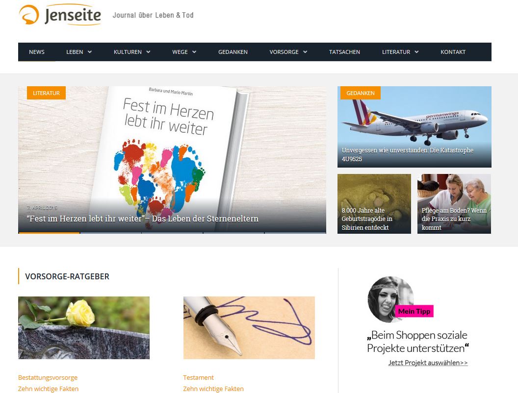Screenshot Online-Journal"Jenseite"