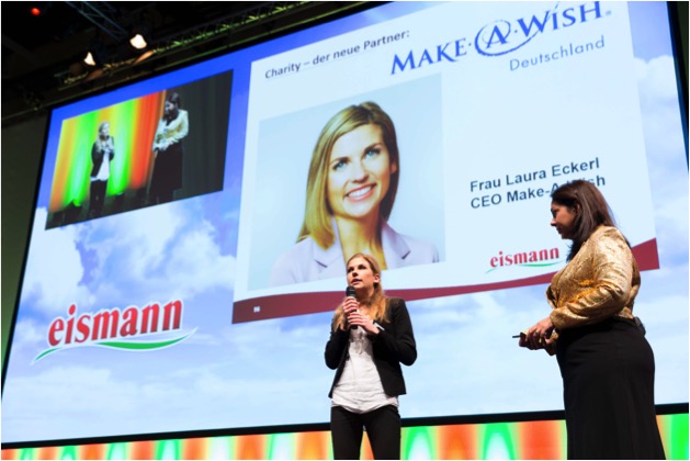 Make-A-Wish-Geschäftsführerin Laura Eckerl stellt den Verein bei Eismann vor.